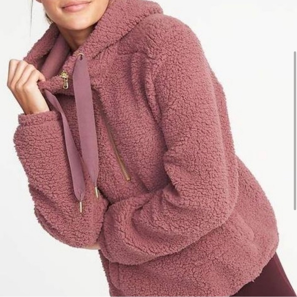 Old Navy Active Womens Mauve Sherpa 1/2-Zip Hoodie Size XL